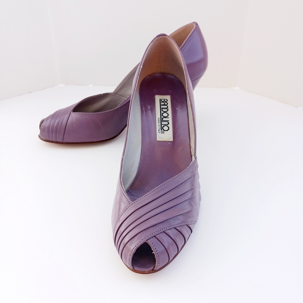 VINTAGE ITALIAN LEATHER Purple Plum Peep-Toe Heels Size 6 - Picture 10 of 10